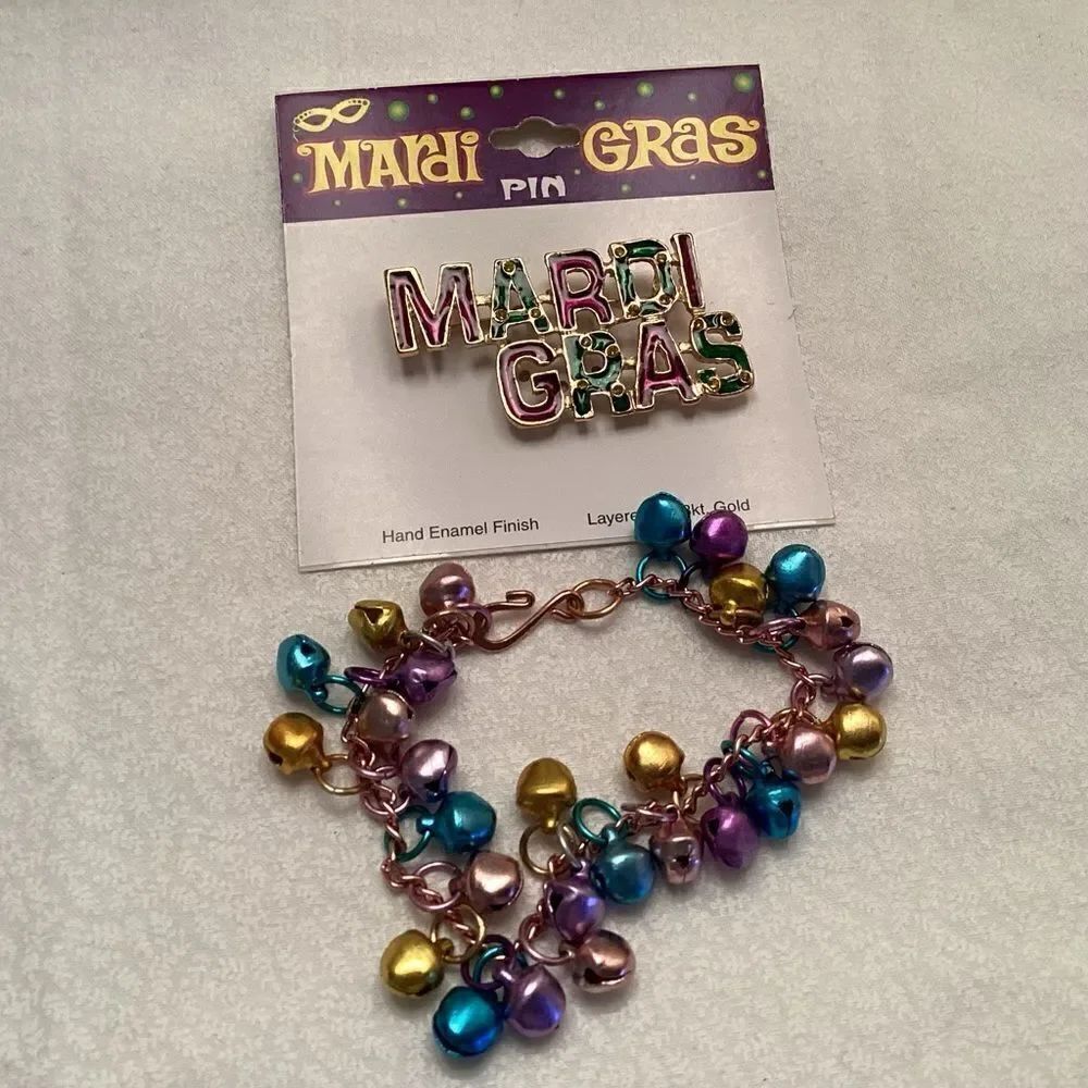 Mardi Gras Celebration Pin and Bracelet